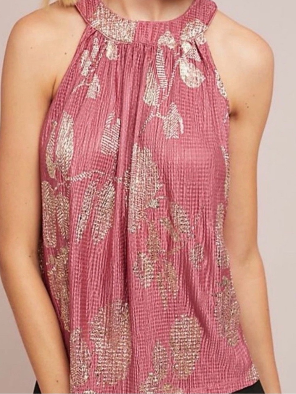 Anthropologie Feather & Bone Rose Gold Halter Sleeveless Top